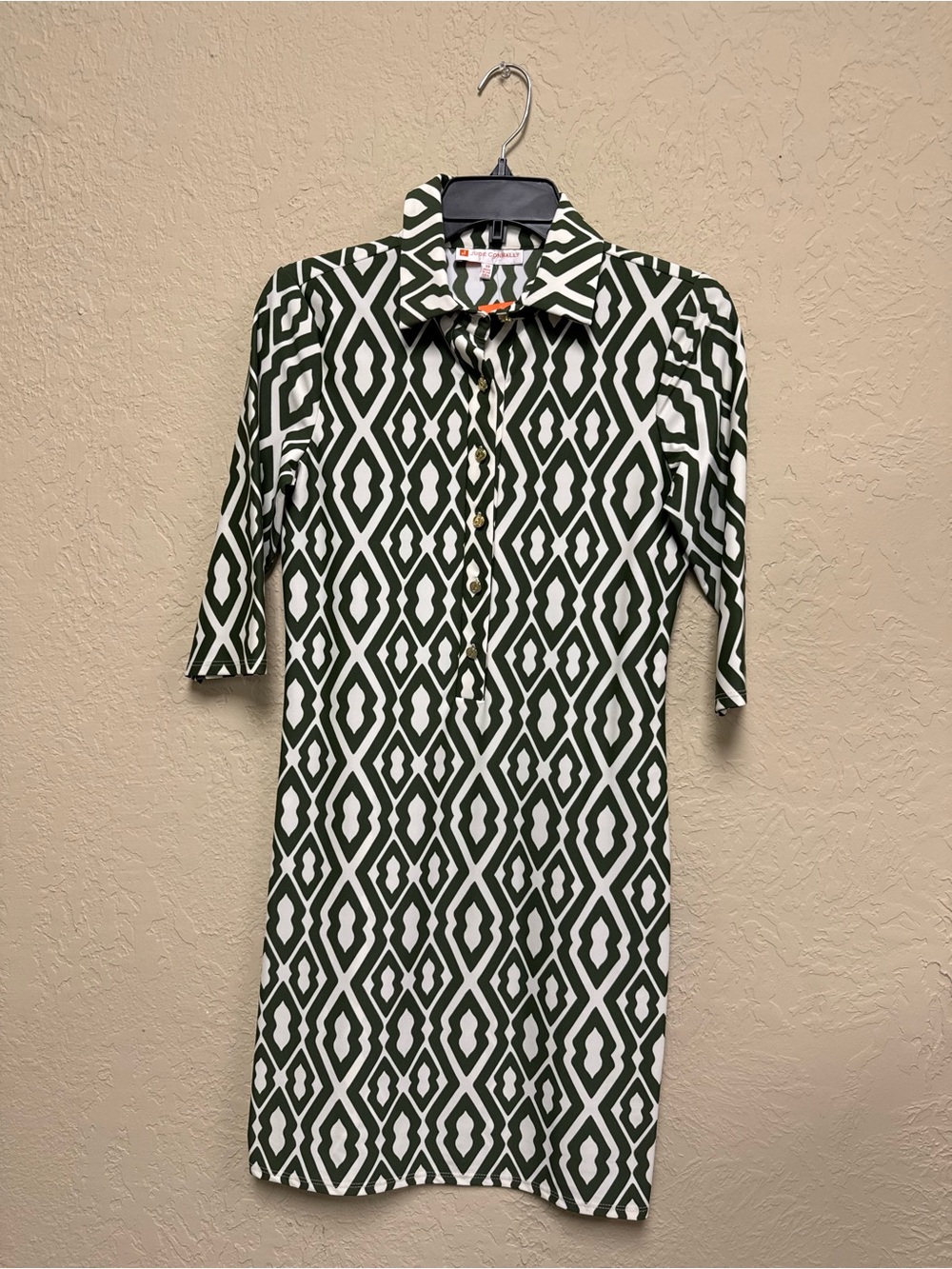 Jude Connally Green and White Geometric Midi Dress